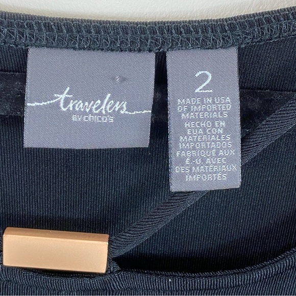 Chico’s Travelers Stretch Black Short Sleeve Top with Gold‎ Accent Sz Large - Picture 4 of 12